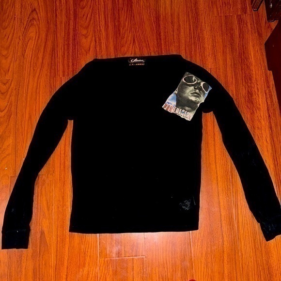 Anama Tops - Anama black long sleeve tee shirt black graphic size L modal cotton blend